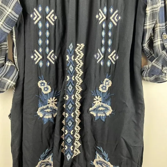Kyla Seo x Anthropologie Embroidered Aria Shirt Dress Plaid Fringe Duster