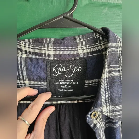 Kyla Seo x Anthropologie Embroidered Aria Shirt Dress Plaid Fringe Duster