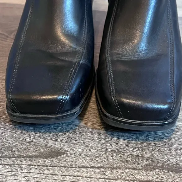 La Canadienne Black Square Toe Leather Bootie Boots Faux Fur Lined size 8.5