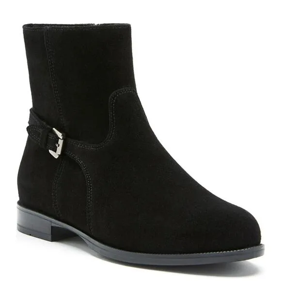 La CANADIENNE Sicilia Buckle Ankle Boots Suede Leather Waterproof Flat, Black
