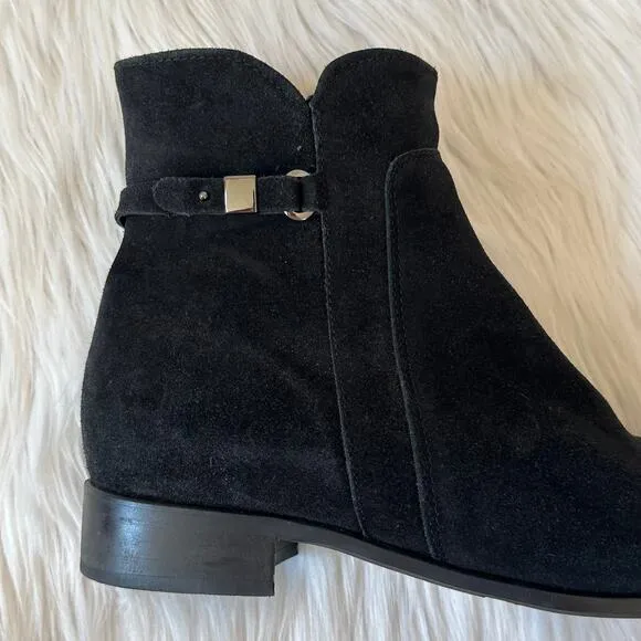 La CANADIENNE Sicilia Buckle Ankle Boots Suede Leather Waterproof Flat, Black
