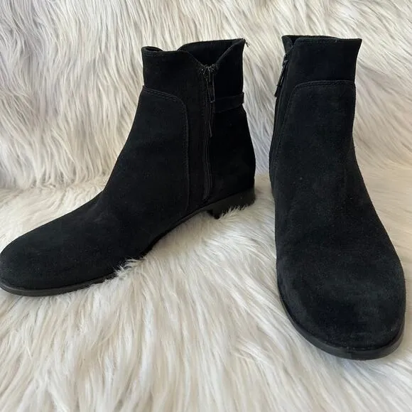 La CANADIENNE Sicilia Buckle Ankle Boots Suede Leather Waterproof Flat, Black