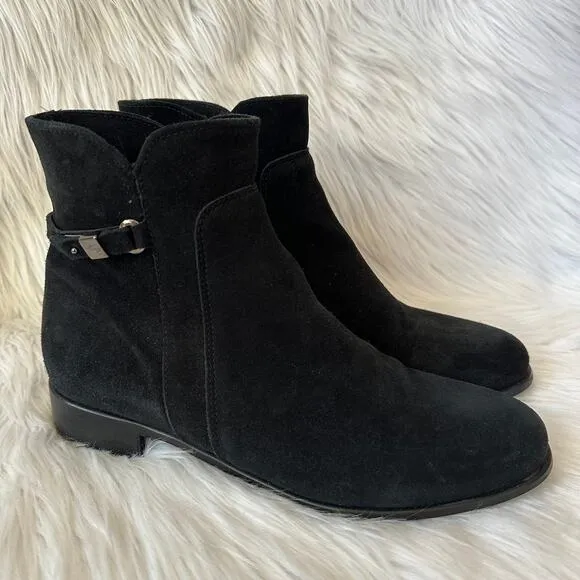 La CANADIENNE Sicilia Buckle Ankle Boots Suede Leather Waterproof Flat, Black