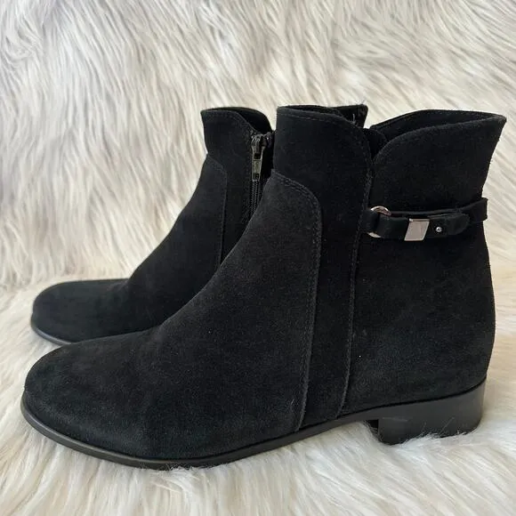 La CANADIENNE Sicilia Buckle Ankle Boots Suede Leather Waterproof Flat, Black