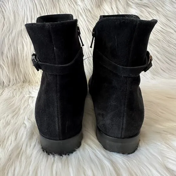 La CANADIENNE Sicilia Buckle Ankle Boots Suede Leather Waterproof Flat, Black