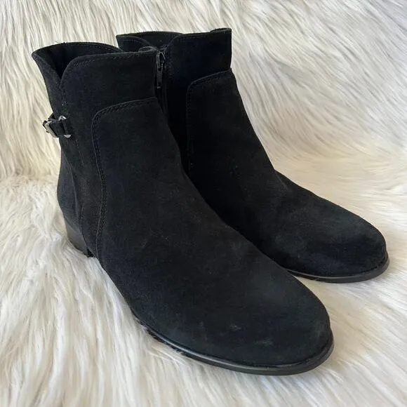La CANADIENNE Sicilia Buckle Ankle Boots Suede Leather Waterproof Flat, Black