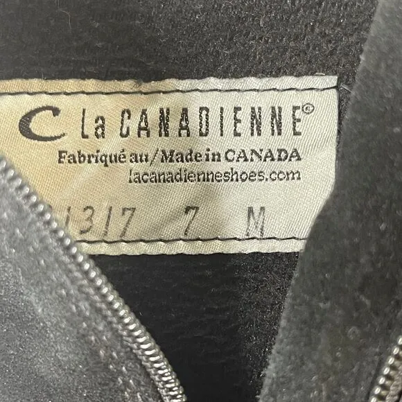 La Canadienne women's 7 black suede ankle boots,‎ silver buckle, made in Canada