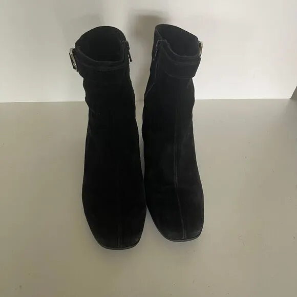 La Canadienne women's 7 black suede ankle boots,‎ silver buckle, made in Canada