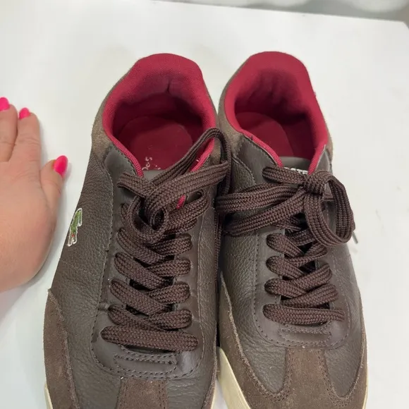 Lacoste Men's Brown and Red Sneakers in EUC
