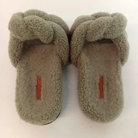 Lafayette 148 New York Gray Wedged Mule Shearling Slide Sandals - EU 40/US10