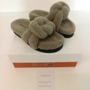 Lafayette 148 New York Gray Wedged Mule Shearling Slide Sandals - EU 40/US10