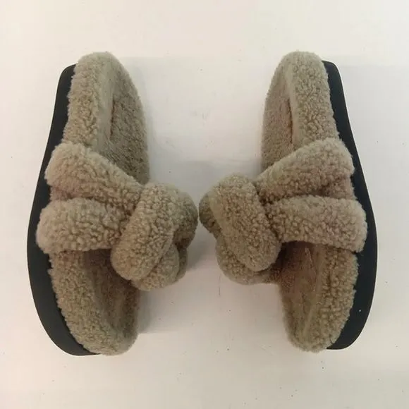 Lafayette 148 New York Gray Wedged Mule Shearling Slide Sandals - EU 40/US10