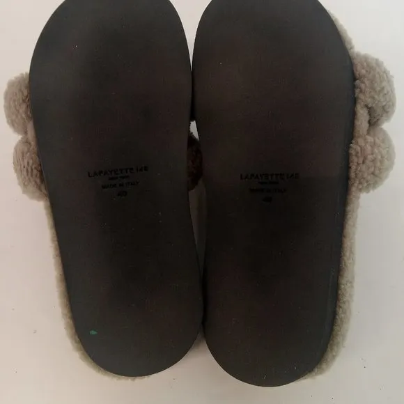 Lafayette 148 New York Gray Wedged Mule Shearling Slide Sandals - EU 40/US10