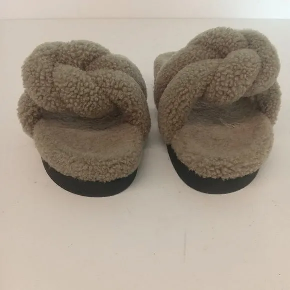 Lafayette 148 New York Gray Wedged Mule Shearling Slide Sandals - EU 40/US10