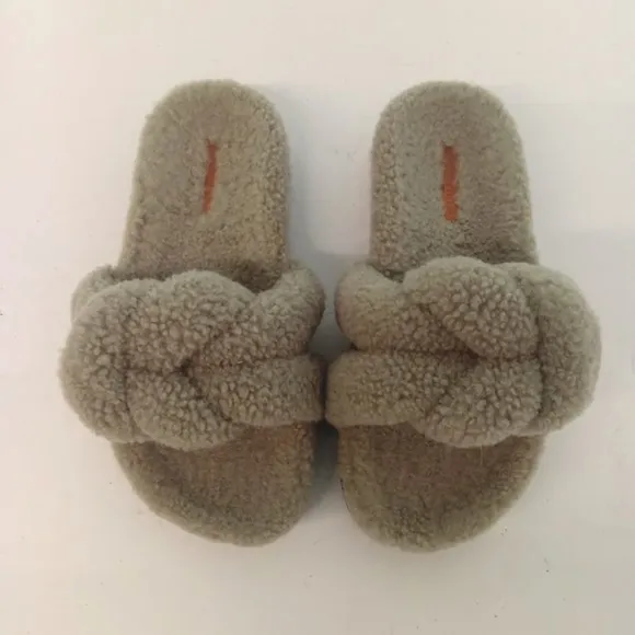 Lafayette 148 New York Gray Wedged Mule Shearling Slide Sandals - EU 40/US10