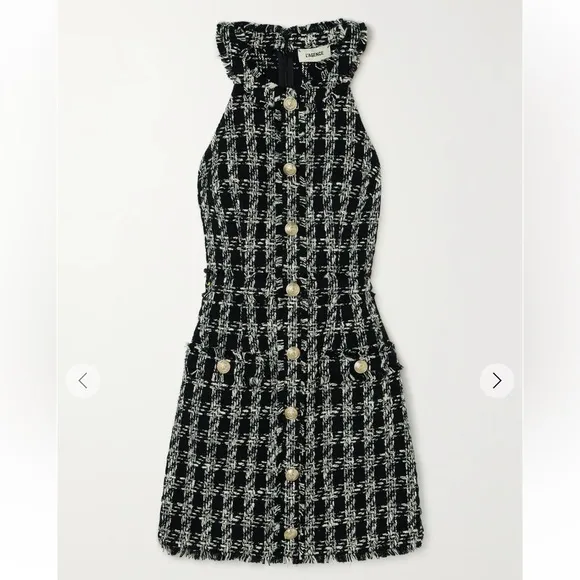 L'AGENCE 🔥 Jade PLAID frayed cotton-tweed mini dress