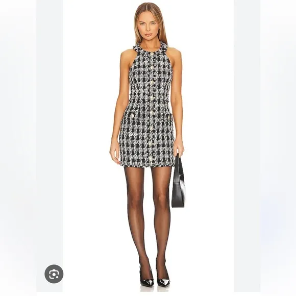 L'AGENCE 🔥 Jade PLAID frayed cotton-tweed mini dress