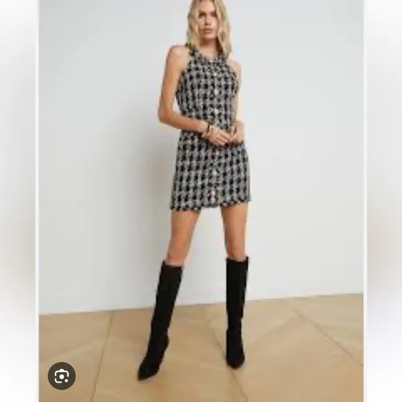 L'AGENCE 🔥 Jade PLAID frayed cotton-tweed mini dress