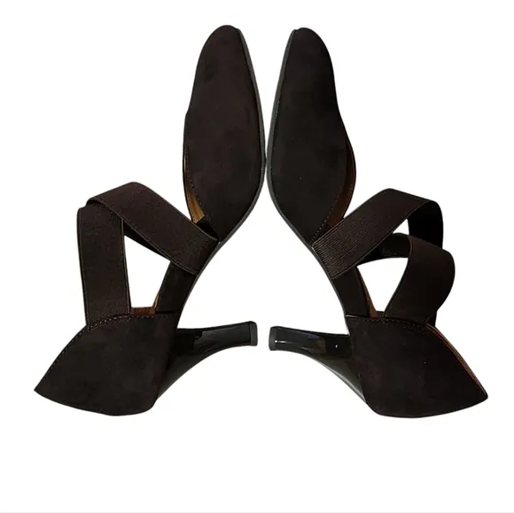L'Amour Des Pieds Shoes Womens 6.5 M Chocolate Suede Leather Elastic Strap Heels