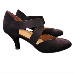 L'Amour Des Pieds Shoes Womens 6.5 M Chocolate Suede Leather Elastic Strap Heels