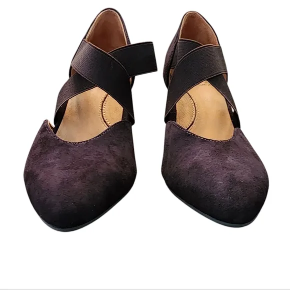 L'Amour Des Pieds Shoes Womens 6.5 M Chocolate Suede Leather Elastic Strap Heels