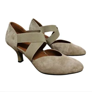 L'Amour Des Pieds Shoes Womens 6.5 M Taupe Kid Suede Leather Elastic Strap Heels