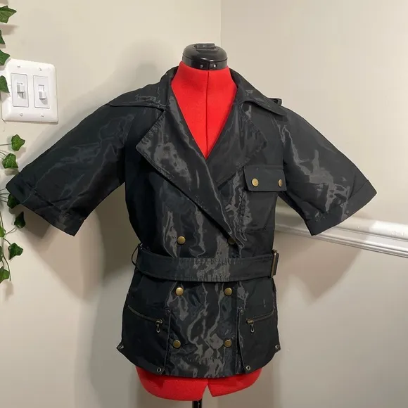 Lanvin Black Trench Coat with Belted Waist and Glossy Finish