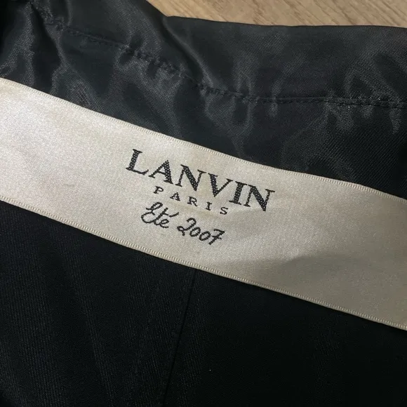 Lanvin Black Trench Coat with Belted Waist and Glossy Finish