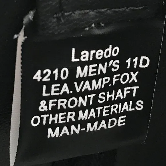 Laredo London Dress Mens Black Leather Vamp and Counter Western Boots 11 D 4210