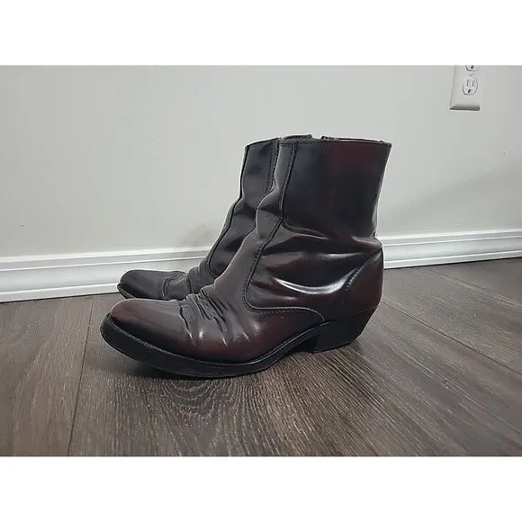 Laredo Long Haul Leather Black Cherry Zip Short Western Boot 62008 Men Sz 9.5 D