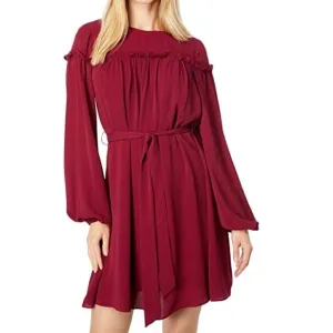 LAUNDRY BY SHELLI SEGAL Smocked Ruffle Baby Doll Mini Dress Red | 8