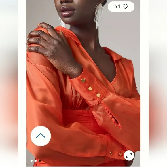 Let‎ me be  V neck Shirred waist orange dress