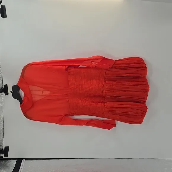 Let‎ me be  V neck Shirred waist orange dress