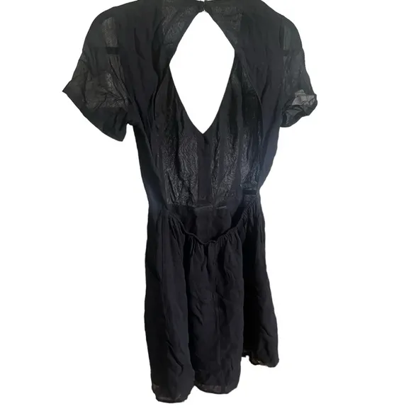 Like New Reformation Black Mini Dress Plunge Neck Button Front Open Back