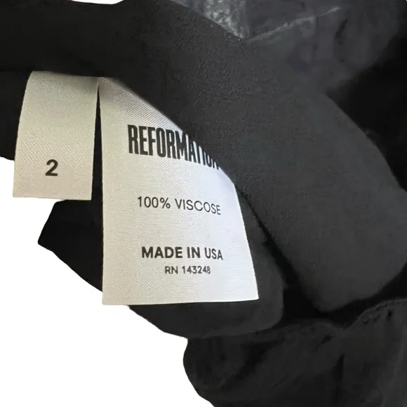 Like New Reformation Black Mini Dress Plunge Neck Button Front Open Back