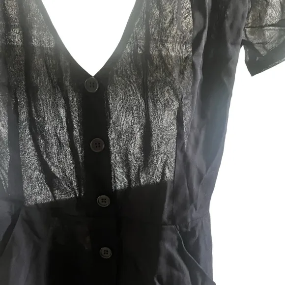 Like New Reformation Black Mini Dress Plunge Neck Button Front Open Back