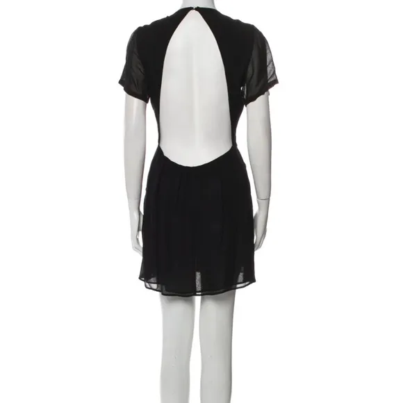 Like New Reformation Black Mini Dress Plunge Neck Button Front Open Back
