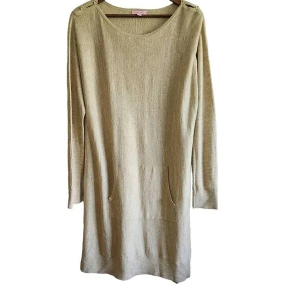 Lilly Pulitzer Sweater Dress Womens Medium Jupiter Pockets Tan Beige Fall Boots