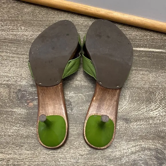 Lite green slip on sandals super cute with a pair of jeans shirt or skirt