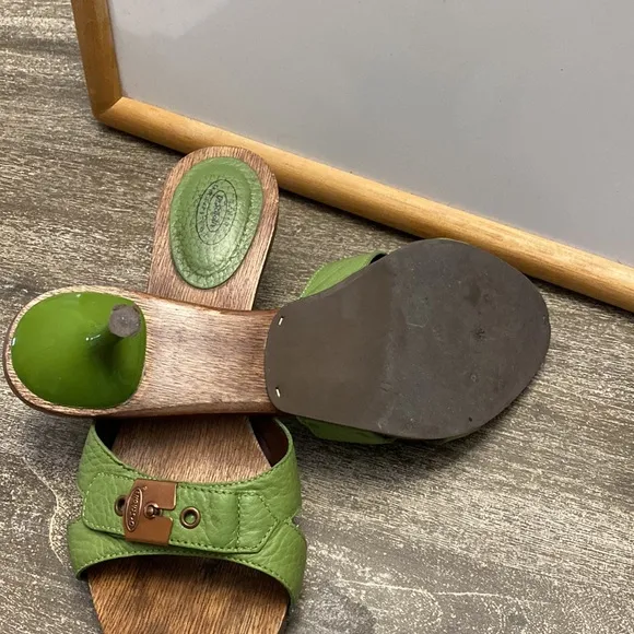 Lite green slip on sandals super cute with a pair of jeans shirt or skirt