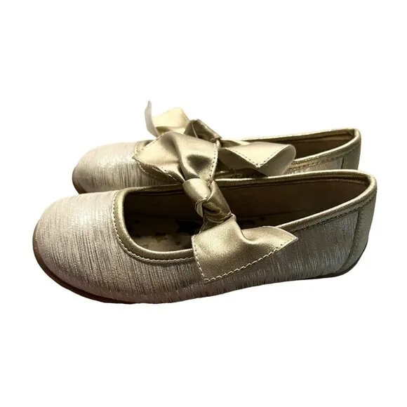 Livie &amp; Luca Sz 11 Cream Gold Tinsel Shimmer Mary Jane Bow Shoes