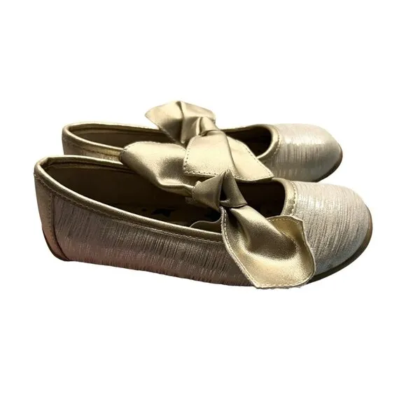 Livie &amp; Luca Sz 11 Cream Gold Tinsel Shimmer Mary Jane Bow Shoes
