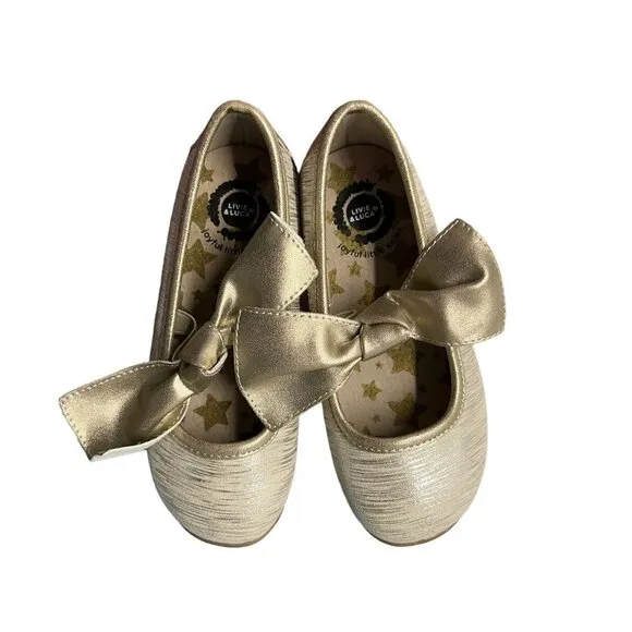 Livie &amp; Luca Sz 11 Cream Gold Tinsel Shimmer Mary Jane Bow Shoes