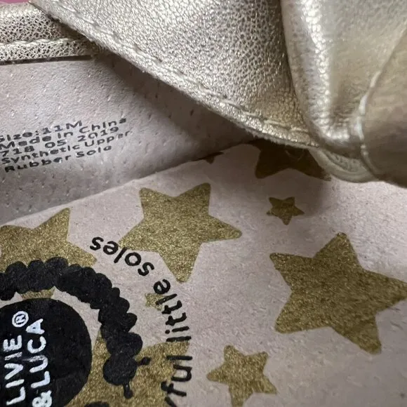 Livie &amp; Luca Sz 11 Cream Gold Tinsel Shimmer Mary Jane Bow Shoes