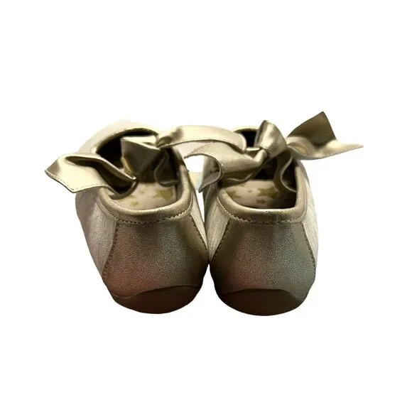 Livie &amp; Luca Sz 11 Cream Gold Tinsel Shimmer Mary Jane Bow Shoes
