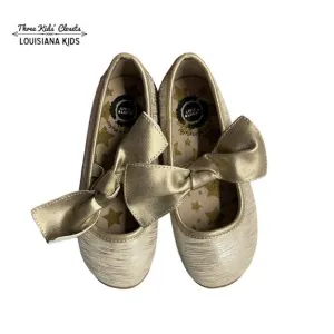 Livie &amp; Luca Sz 11 Cream Gold Tinsel Shimmer Mary Jane Bow Shoes