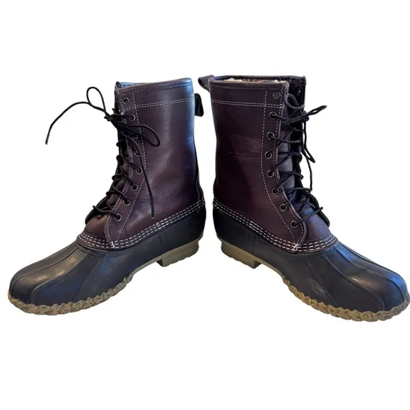 LL Bean 10&quot; Shearling Bean Boots Lined Womens Brown Leather Rubber  Sz 10