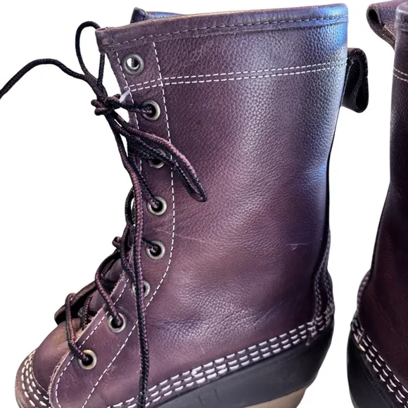 LL Bean 10&quot; Shearling Bean Boots Lined Womens Brown Leather Rubber  Sz 10