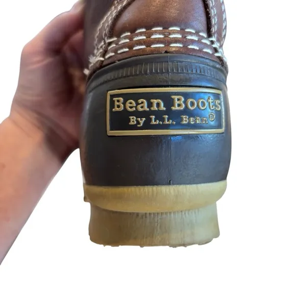 LL Bean 10&quot; Shearling Bean Boots Lined Womens Brown Leather Rubber  Sz 10