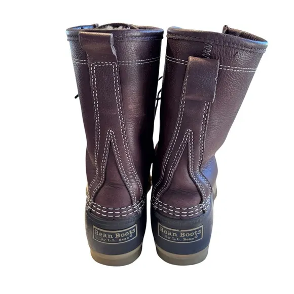 LL Bean 10&quot; Shearling Bean Boots Lined Womens Brown Leather Rubber  Sz 10